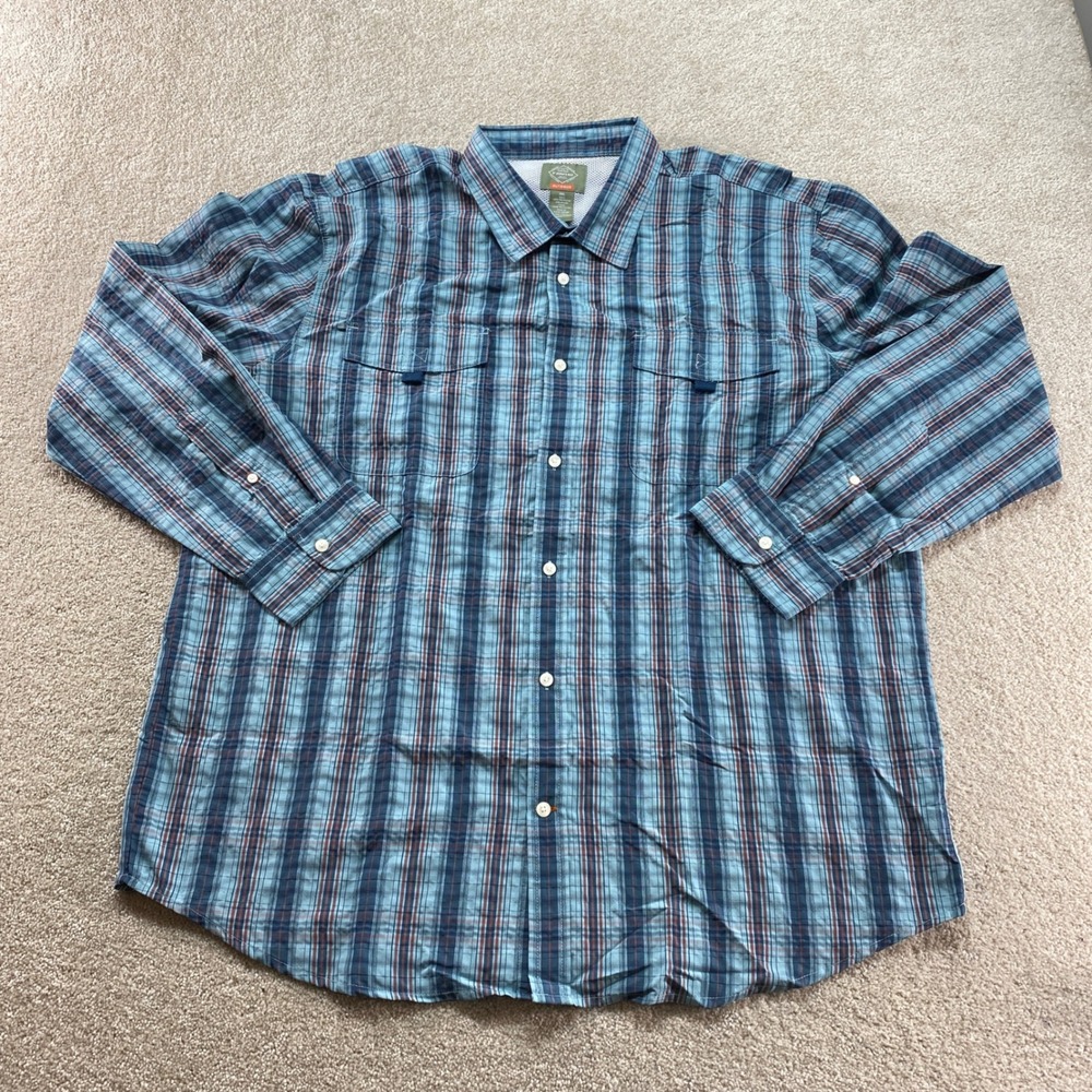 St John's Bay Outdoor Shirt Mens XXL Blue Plaid Long Sleeve Ventilated Fishing